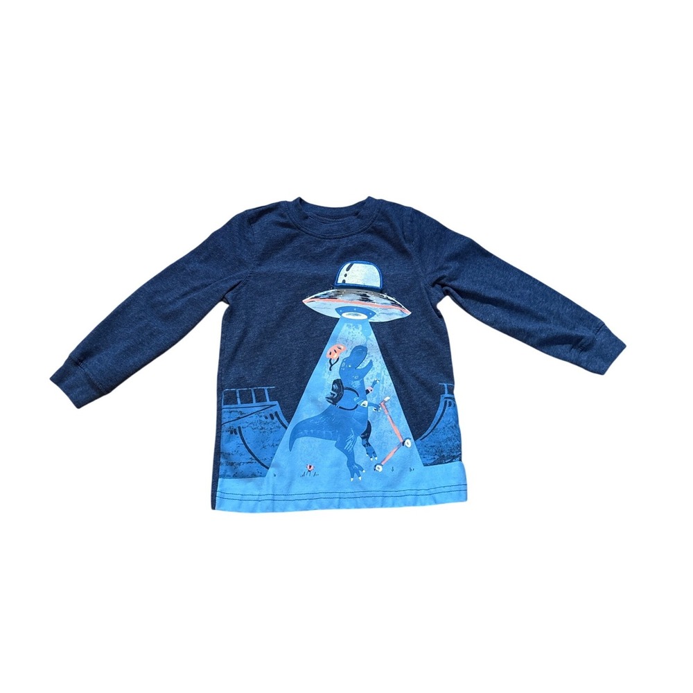 Carter's Graphic Tee Kids Blue Excellent UFO Dinosaur Scooter SIZE 2T